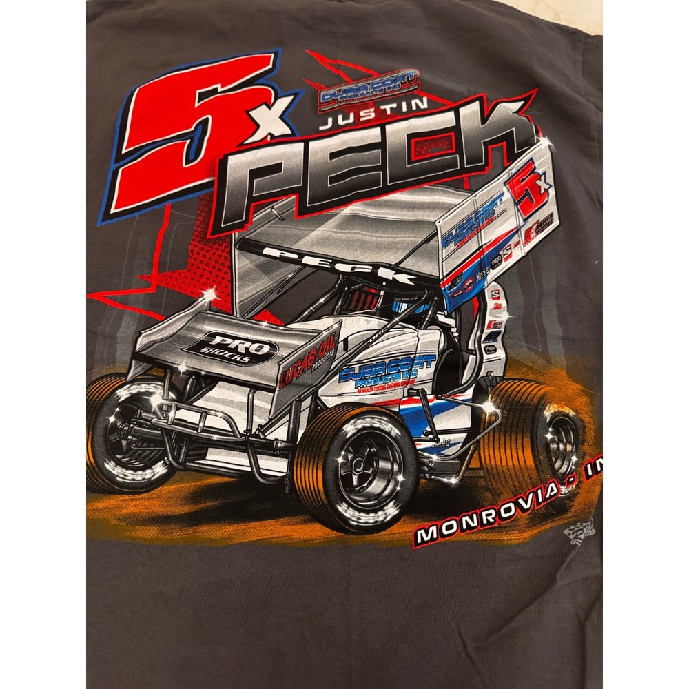 Justin Peck 5x Sprint Car Racing T-Shirt Mens Medium Charcoal Gray Gildan Cotton